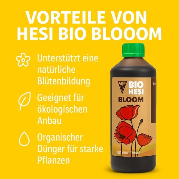 Bio-Dünger Hesi Bio Bloom für natürliche Blütenbildung, ökologischen Anbau und starke Pflanzen.