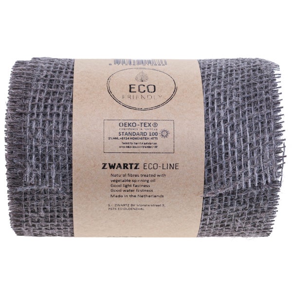 Graue Rolle aus Jutegewebe für Winterschutz und Dekoration, Zwartz Eco-Line, Oeko-Tex Standard 100 zertifiziert.