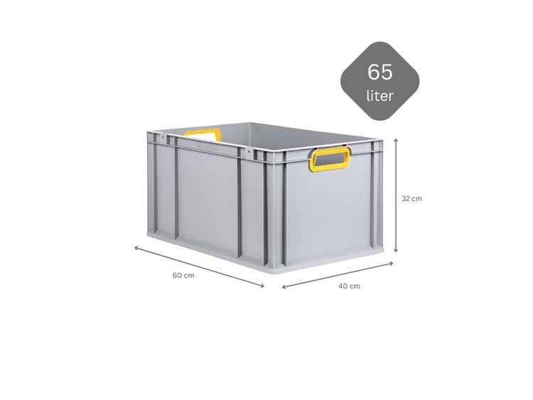 PROREGAL Spar Set 3x Eurobox Nextgen Color HxBxT 32 x 40 x 60 cm 65 Liter Griffe Gelb Offen Verstärkter Boden Eurobehälter Transportbox