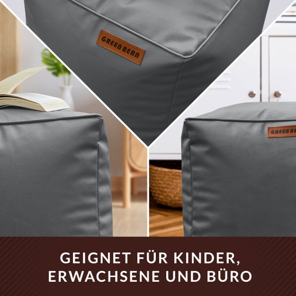 Grauer Sitzwürfel mit Green Bean Logo, geeignet für Kinder, Erwachsene und Büro