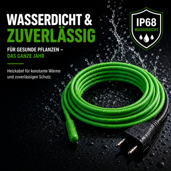 Wasserdichtes Heizkabel mit Schutzart IP68 zur Pflanzenbeheizung inklusive Netzstecker fuer konstante Waerme.