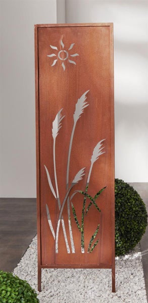 Dekoschild mit Schilf-Ausstanzungen, 117 cm hoch aus Metall in Rost Optik, Gartenpaneel, Gartenstecker, Gartendeko für Draußen
