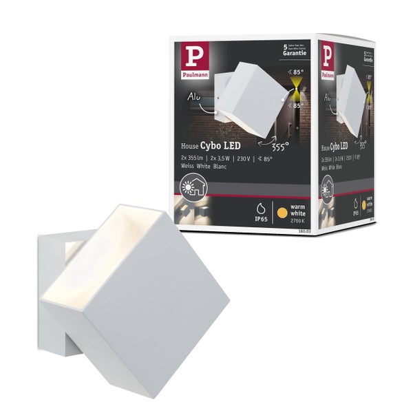LED Wandleuchte Cybo IP65 eckig 100x100 mm 2700K 2x3,5W 2x200lm 230V 85° Weiß Aluminium