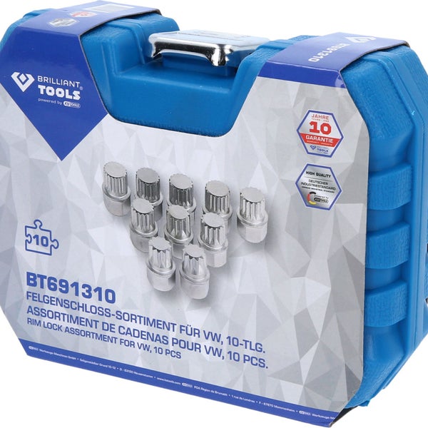 Brilliant Tools Felgenschloss Sortiment für VW, 10-teilig im Koffer