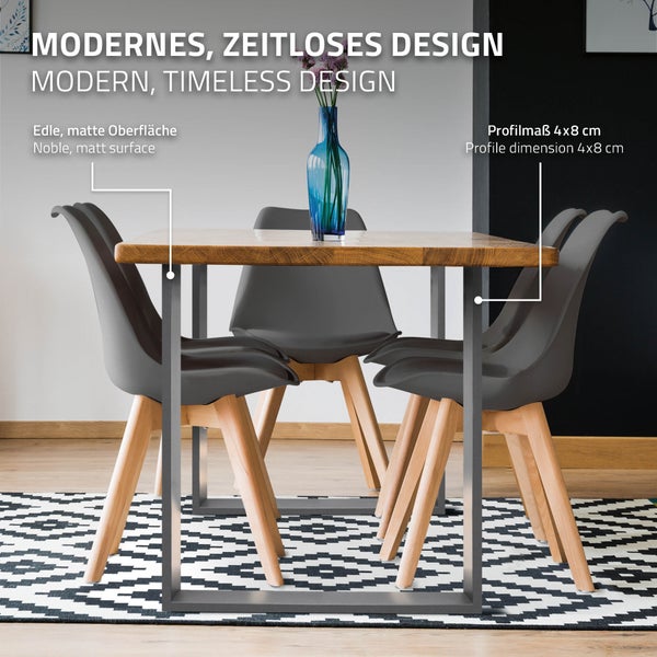 ECD Germany 2X Tischbeine aus Vierkantprofilen 80x40 mm, Tischgestell 60 x 72 cm, Grau, pulverbeschichtete Stahl, Industriedesign, Metall Tischuntergestell Möbelfüße, für Esstisch Schreibtisch