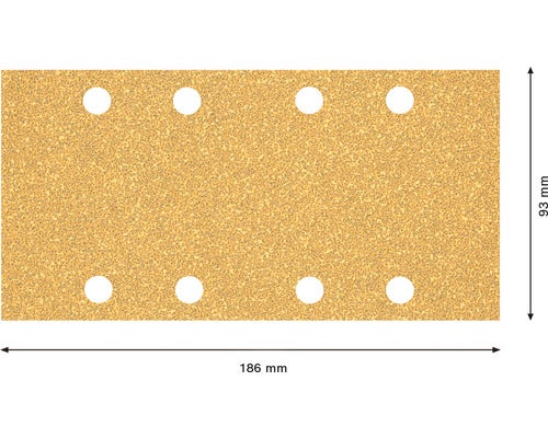 Schleifpapierblatt mit acht Löchern, 186 mm x 93 mm