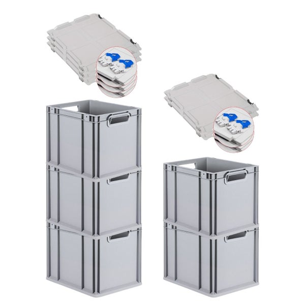 PROREGAL Spar Set 5x Eurobox Nextgen Economy Mit Scharnierdeckel & Blauen Schiebeschnappverschlüssen Griffe Offen HxBxT 32 x 30 x 40 cm 30 Liter