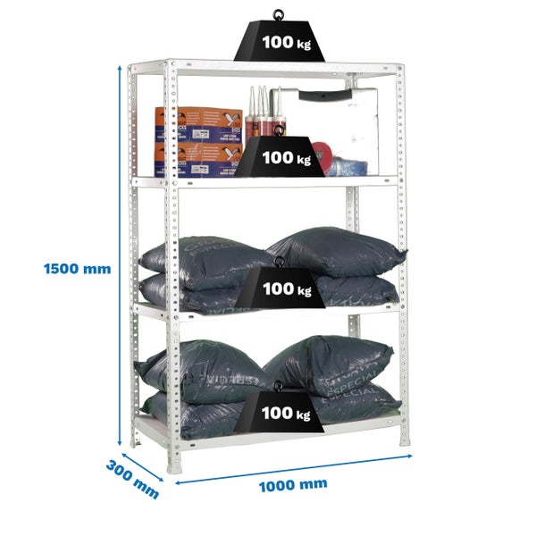 Schraubregal PANDA MID | HxBxT 150x100x30cm | Fachlast 100kg | Weiß