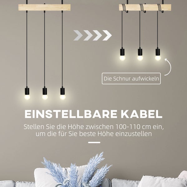 Pendelleuchte mit verstellbaren Kabeln zur Anpassung der Höhe.