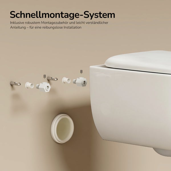 Schnellmontage-System für Wand-WCs inklusive robustem Montagezubehör für eine einfache Installation.