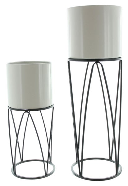 FRANK FLECHTWAREN | Übertopf Retro, 2er Set, METALL, 19,5 x 19,5 x 48 cm, 22,5 x 22,5 x 69 cm