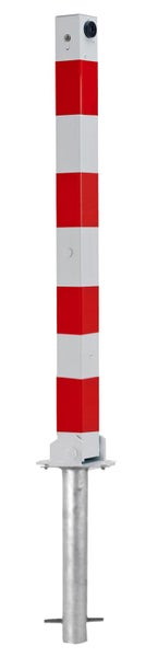 Stahl Absperrpfosten Comfy 70x70mm weiß-rot klappbar Zylinderschloss +Bodenanker / Verschiedenschließend