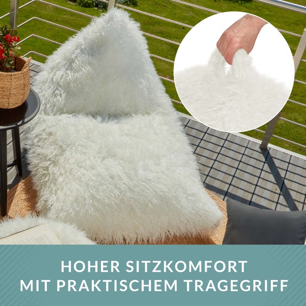 Green Bean Sitzsack Felloptik Indoor 150x100x100cm mit 220 Liter EPS-Perlen Füllung - Kuschelig Weich Waschbar - Drinnen Stoff Bodenkissen Liegekissen Sitzkissen Creme