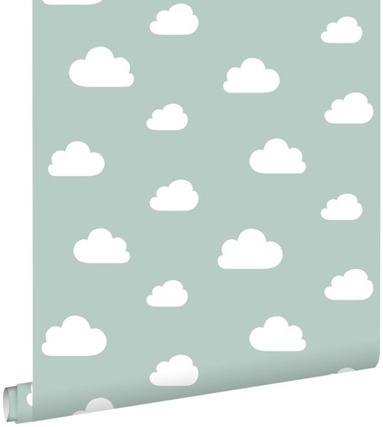 ESTAhome Tapete kleine Wolken Mintgrün - 53 cm x 10.05 m - 139487