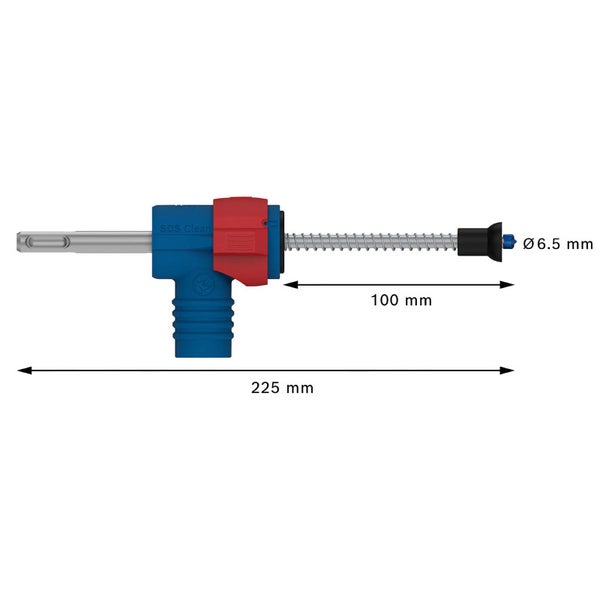 SDS Clean Werkzeug mit den Maßen 225 mm Gesamtlänge, 100 mm Schraubenlänge und 6,5 mm Düsendurchmesser