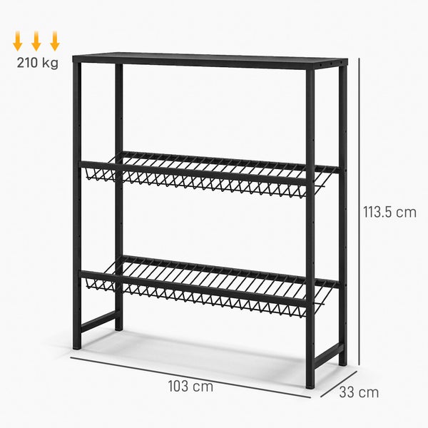 HOMCOM Getränkekistenregal für 6 Kisten, Freistehend Getränkeregal mit Verstellbar Regalhöhe, 3 Ebenen, Kistenregal mit Rutschschutz, 103 x 33 x 113,5 cm, Stahl, Schwarz