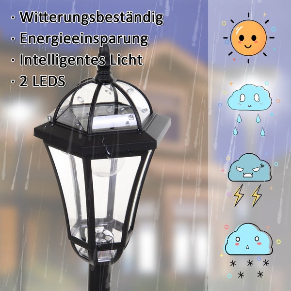 Outsunny Solar Gartenlaterne, Gartenleuchte mit LED, 6 Stdn., Ø18,5 x H129 cm, ABS, Schwarz