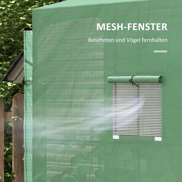 Outsunny Foliengewächshaus, Gewächshaus, mit Seitenfenster und zwei Türen, UV-beständig, 200 x 80 x 200 cm, PE, Grün