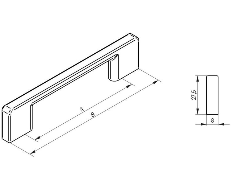 Technische Zeichnung eines Möbelgriffs mit Maßangaben