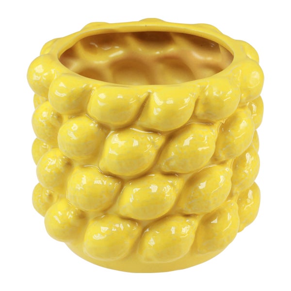 Gelber Blumentopf aus Keramik mit Zitronen-Design.