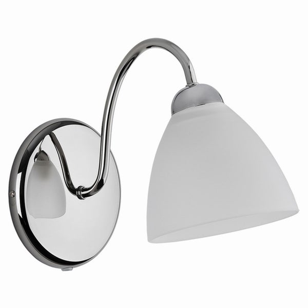 Wandleuchte aus Metall mit gebogenem Arm und konischem Glasschirm