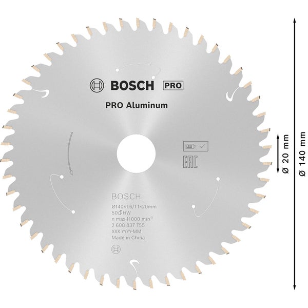 Bosch PRO Aluminium cordless Blatt für Kreissägen 140 x 1,6 x 20 mm - 2608837755
