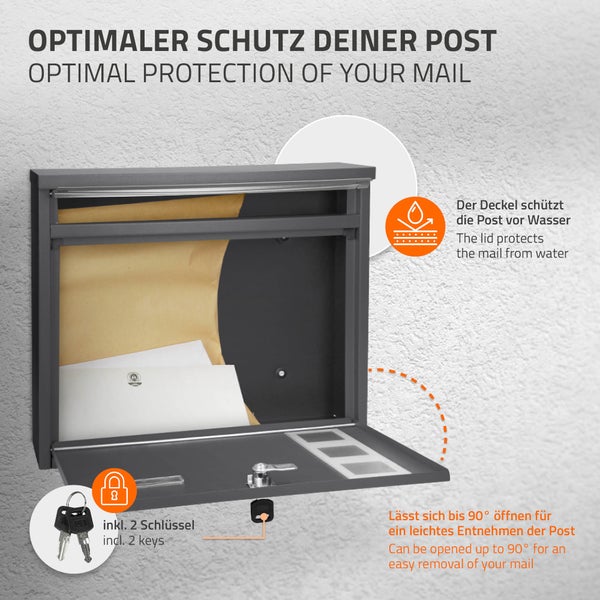 ECD Germany Design Briefkasten mit Pfosten, Standbriefkasten mit Namensschild, Briefkastenanlage, Briefkastenständer Anthrazit 120 cm Edelstahl, Postkasten Anthrazit-Silber Edelstahl pulverbeschichtet