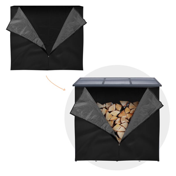 ML-Design Kaminholzregal Abdeckung, LxH: 185x125 cm, Schwarz, wetterfest, Polyester Wetterschutz, Schutzhülle für Feuerholzregal 143x145 cm, Brennholzregal Abdeckplane, Holzregale Außen Regenabdeckung