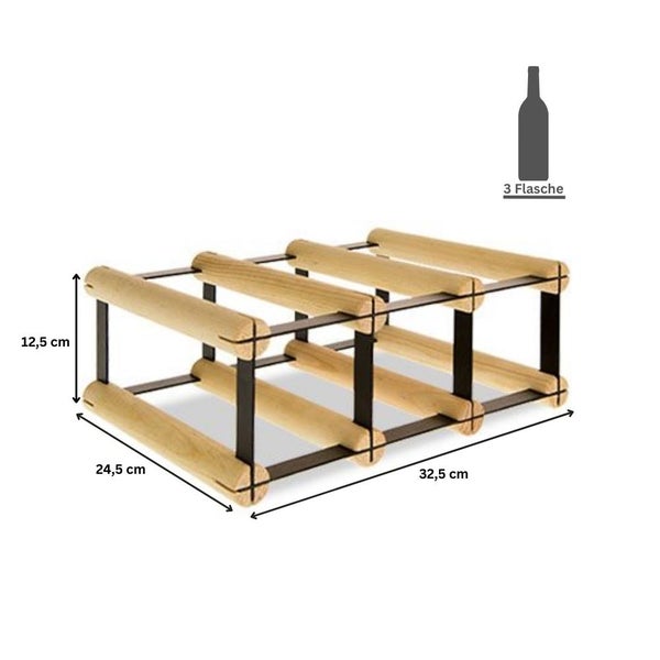 PROREGAL Modulares Weinregal Vinotega Mod Metal HxBxT 12,5 x 32,5 x 24,5 cm 3 x 1 Flaschen Massives Kiefernholz Braun Geölt