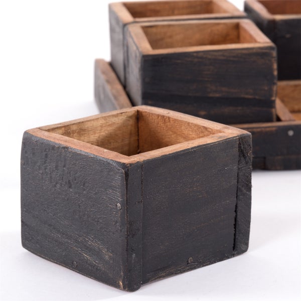 Kisten-Set Cubo 5-tlg.  Massivholz 04 schwarz-natur