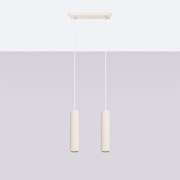 Zwei Pendelleuchten mit zylindrischem Lampenschirm