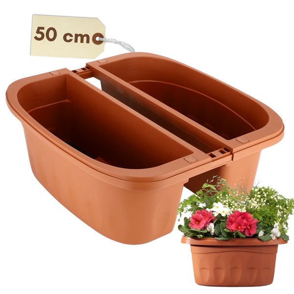 Rechteckiger Pflanzkasten mit einer Länge von 50 Zentimetern, geeignet für den Balkon