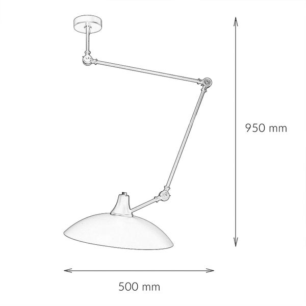Skizze einer Pendelleuchte mit den Maßen 950 mm Höhe und 500 mm Durchmesser
