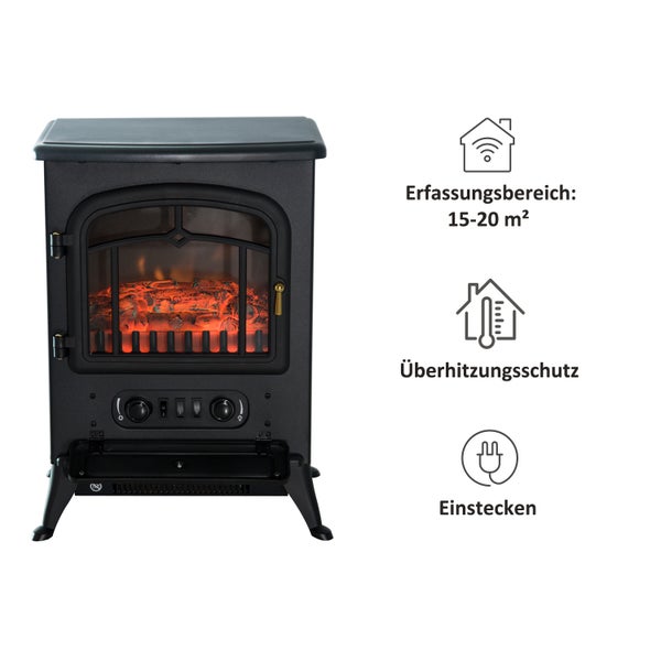 HOMCOM Elektrokamin, Flammeneffekt, 1000/2000W, Überhitzungs-Schutz,  45 x 28 x 54 cm, gehärtetes Glas, PP, ABS, Schwarz