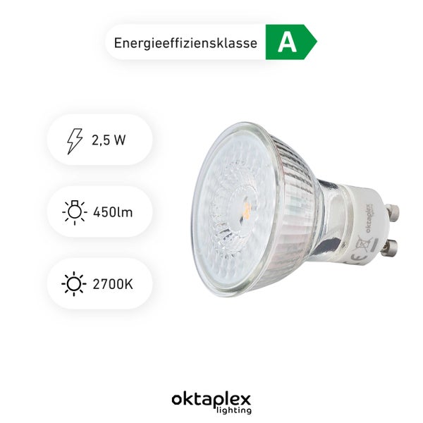 Oktaplex Lux GU10 6er Set LED Leuchtmittel 2700K Warmweiß 450lm 2,5W