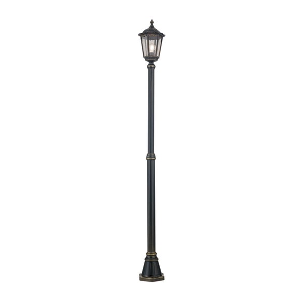 Klassische Mastleuchte für den Außenbereich im antiken Design mit hoher Säule und Glaslaterne.