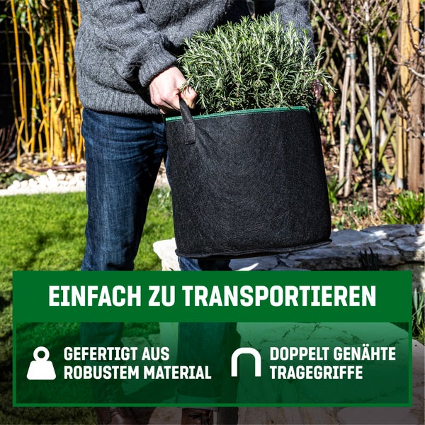 GardenGloss® Pflanzsack (3 Stück) - 30L Pflanztasche aus Vliesstoff - Pflanzentasche für Kartoffeln, Tomaten und Erdbeeren - Farbe Schwarz - Verwendung im Innen- und Außenbereich
