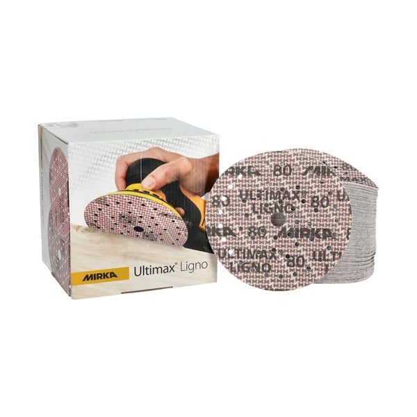 Mirka Ultimax Ligno Ø 150mm Schleifscheiben Klett Multifit / Korn 80 / 100 Stück / Multi-Lochung / zum Schleifen von Holzoberflächen