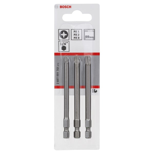 Bosch Schrauberbit-Set Extra-Hart, 3tlg. PZ1, PZ2, PZ3, 89 mm - 2607001761