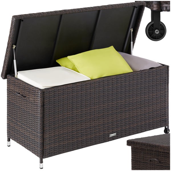 Auflagenbox tectake Kiruna 121 x 56 x 60 cm mit Rattangeflecht braun