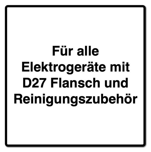 Geeignet für alle Elektrogeräte mit Durchmesser 27 Millimeter Flansch und Reinigungszubehör.