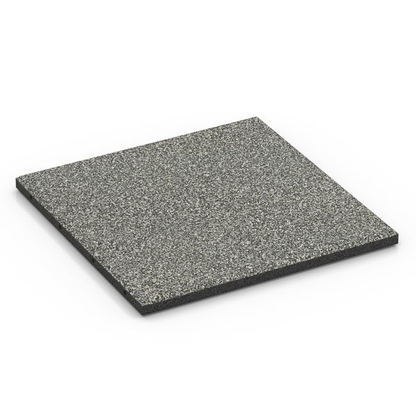 Quadratische Gummifliese aus Granulat für Bodenbeläge oder Fallschutz mit gesprenkelter Textur.