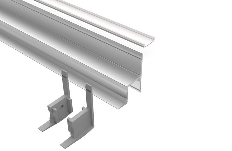 TIVENDIS Led Alu Profil 2 m AD mit Zubehör für Strip / Streifen bis 18 mm breit | Abdeckung satiniert milchig  |  Einbau Trockenbau Abschlussleiste Abschlussprofil Deckenleiste eloxiert