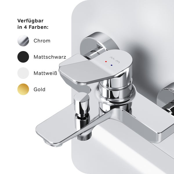 Aufputz-Wannenarmatur in Chrom, erhältlich in vier Farben