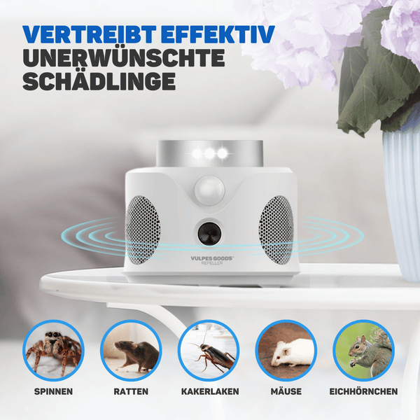 Vulpes Goods Ultraschall-Schädlingsvertreiber MAX – Umweltfreundliche Anti-Nager-Lösung für Innen- und Außenbereiche – 360°