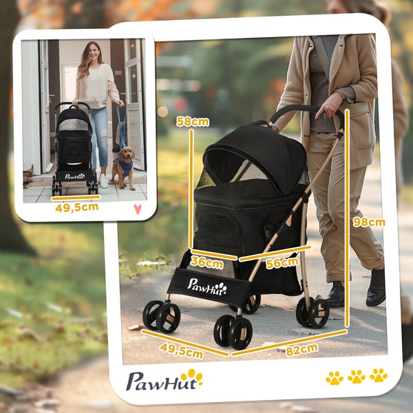 PawHut Hundetrolley, 82L x 49,5B x 98H cm, Stahl, Oxfordstoff, Schwarz