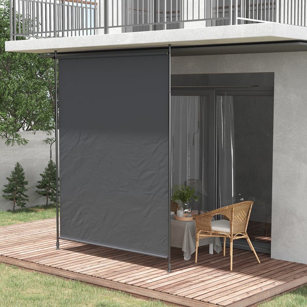 Outsunny Senkrechtmarkise,Vertikalmarkise mit Handkurbel, Wasserfest Sichtschutz, Einziehbares Sonnenschutz UV-beständig, Verstellbare Seitenmarkise, 200 x 215-305 cm für Balkon, Terrasse, Grau