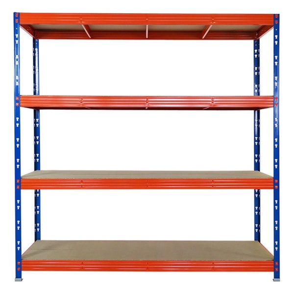 PROREGAL Profi Schwerlastregal Rhino blau/orange HxBxT 200x200x60cm Fachlast 500kg 4X Spanplatten-Ebenen 8mm Garagenregal Steckregal Weitspannregal