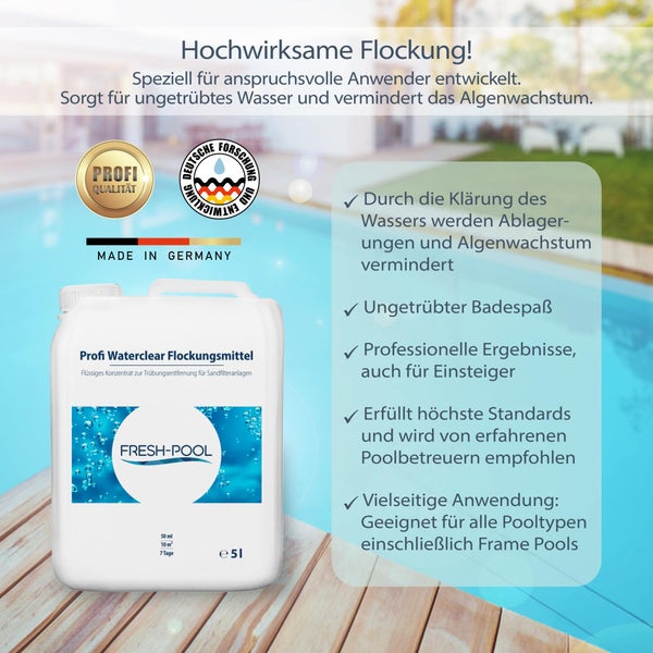 Fresh-Pool Profi Waterclear Flockungsmittel 5 Liter - Flockmittel Pool<br />flüssig | Flockenmittel für Pool | 5l Flockmittel Pool |<br />Flockungsmittel für den Pool