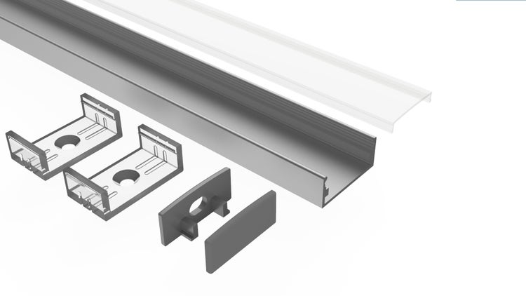 LED-Profil mit Halterungen und Endkappen